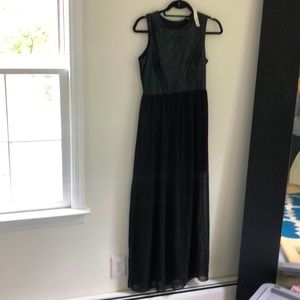 Aqua black, with faux leather top and cut out back